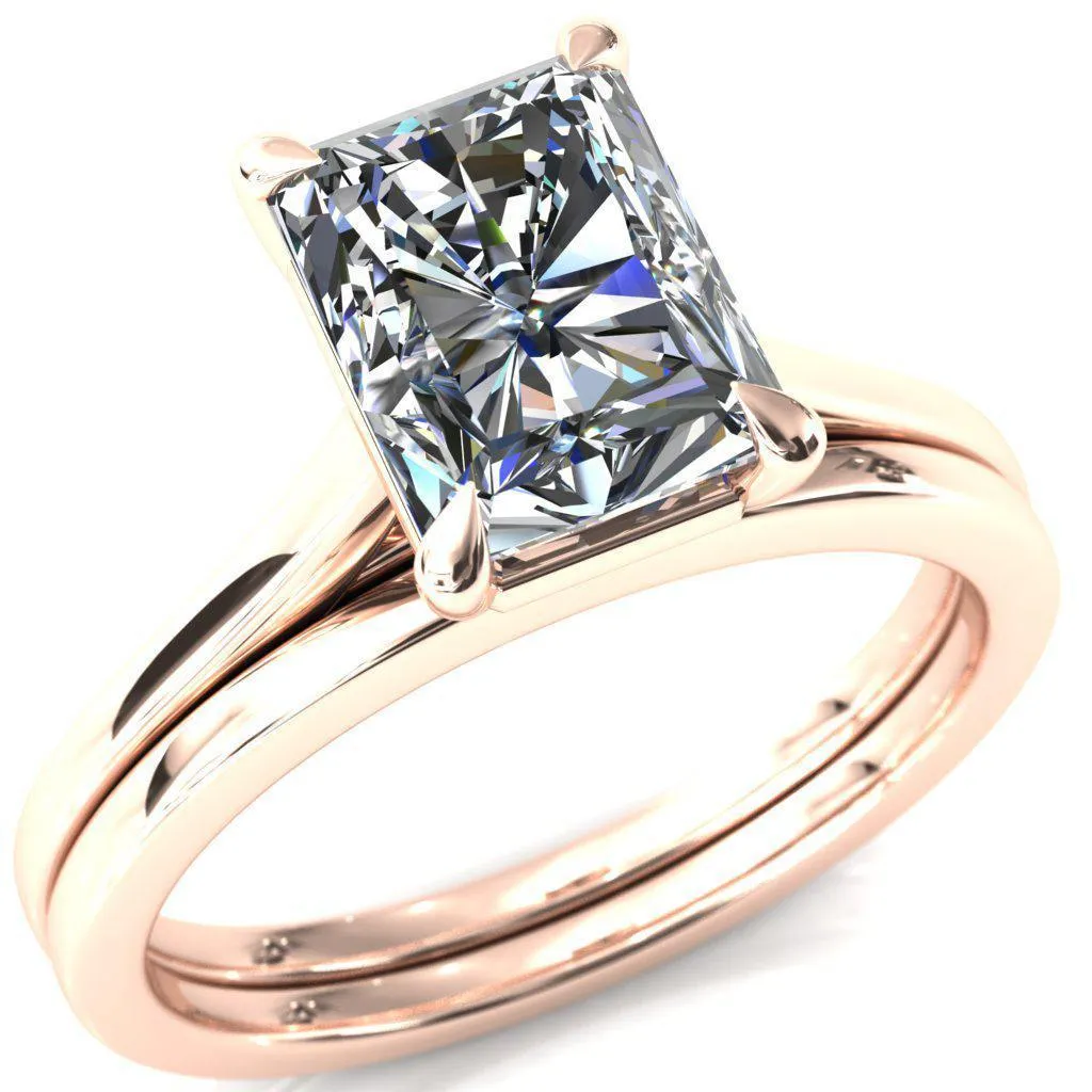 Lizzy Radiant Center Stone 4 Claw Prong Cathedral Engagement Ring
