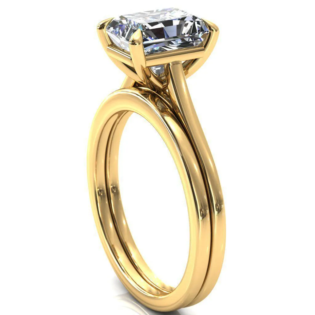 Lizzy Radiant Center Stone 4 Claw Prong Cathedral Engagement Ring