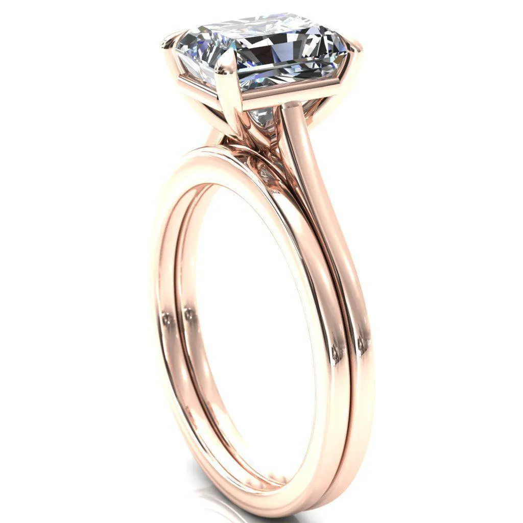 Lizzy Radiant Center Stone 4 Claw Prong Cathedral Engagement Ring