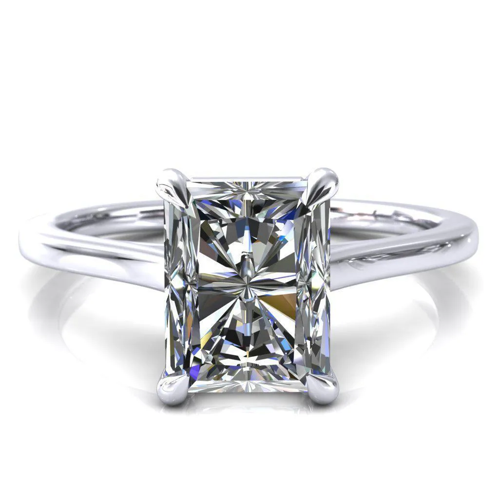 Lizzy Radiant Center Stone 4 Claw Prong Cathedral Engagement Ring