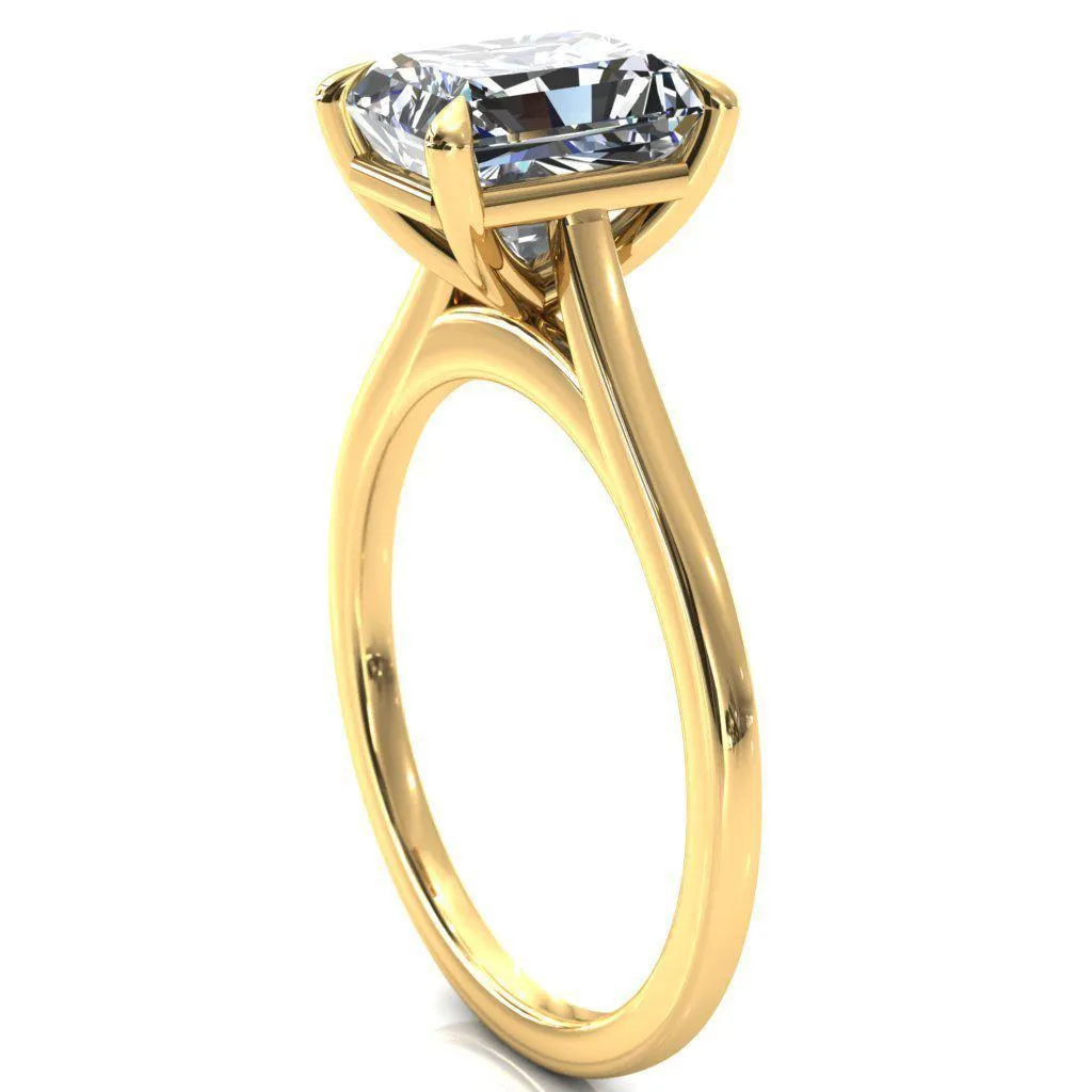 Lizzy Radiant Center Stone 4 Claw Prong Cathedral Engagement Ring