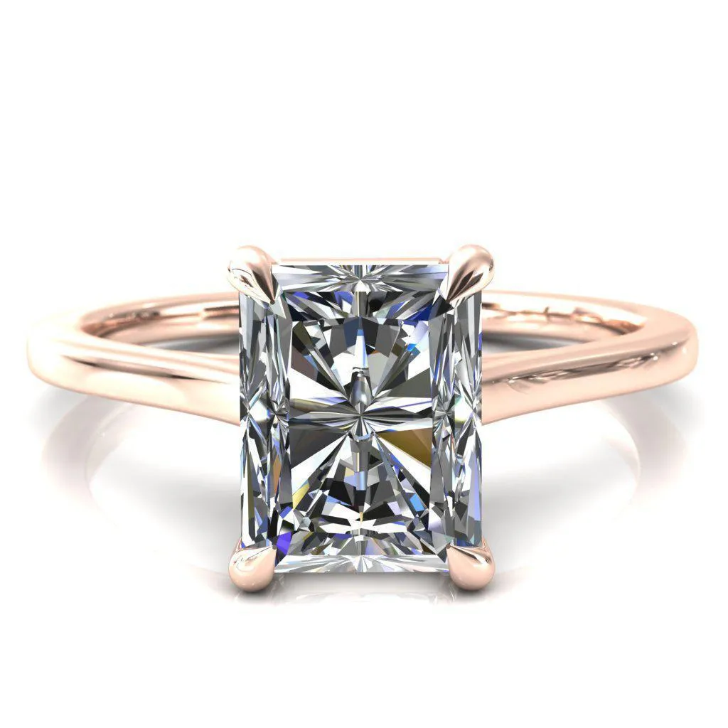 Lizzy Radiant Center Stone 4 Claw Prong Cathedral Engagement Ring