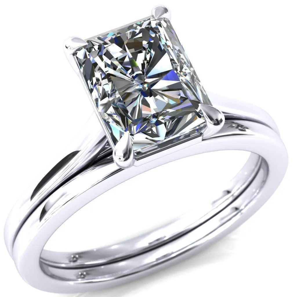 Lizzy Radiant Center Stone 4 Claw Prong Cathedral Engagement Ring