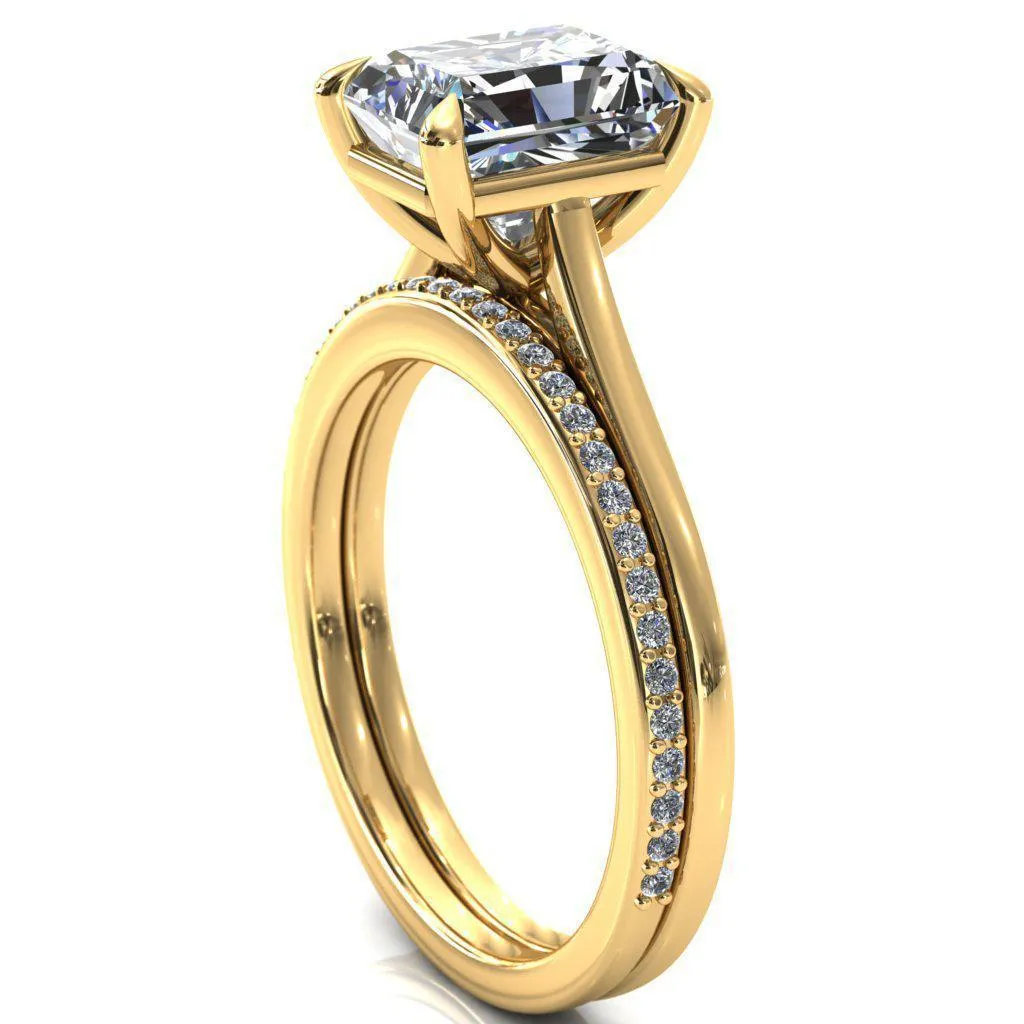 Lizzy Radiant Center Stone 4 Claw Prong Cathedral Engagement Ring
