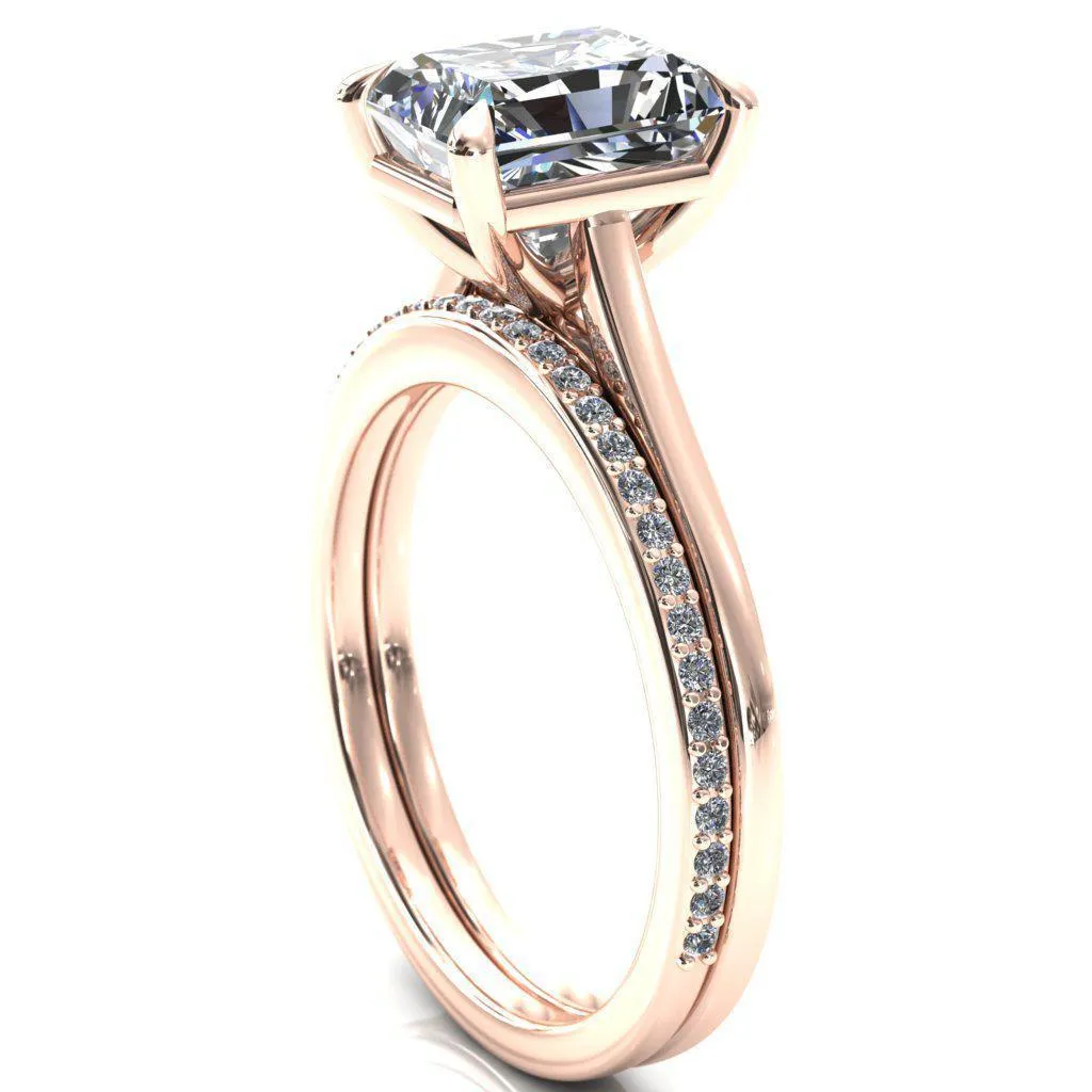 Lizzy Radiant Center Stone 4 Claw Prong Cathedral Engagement Ring