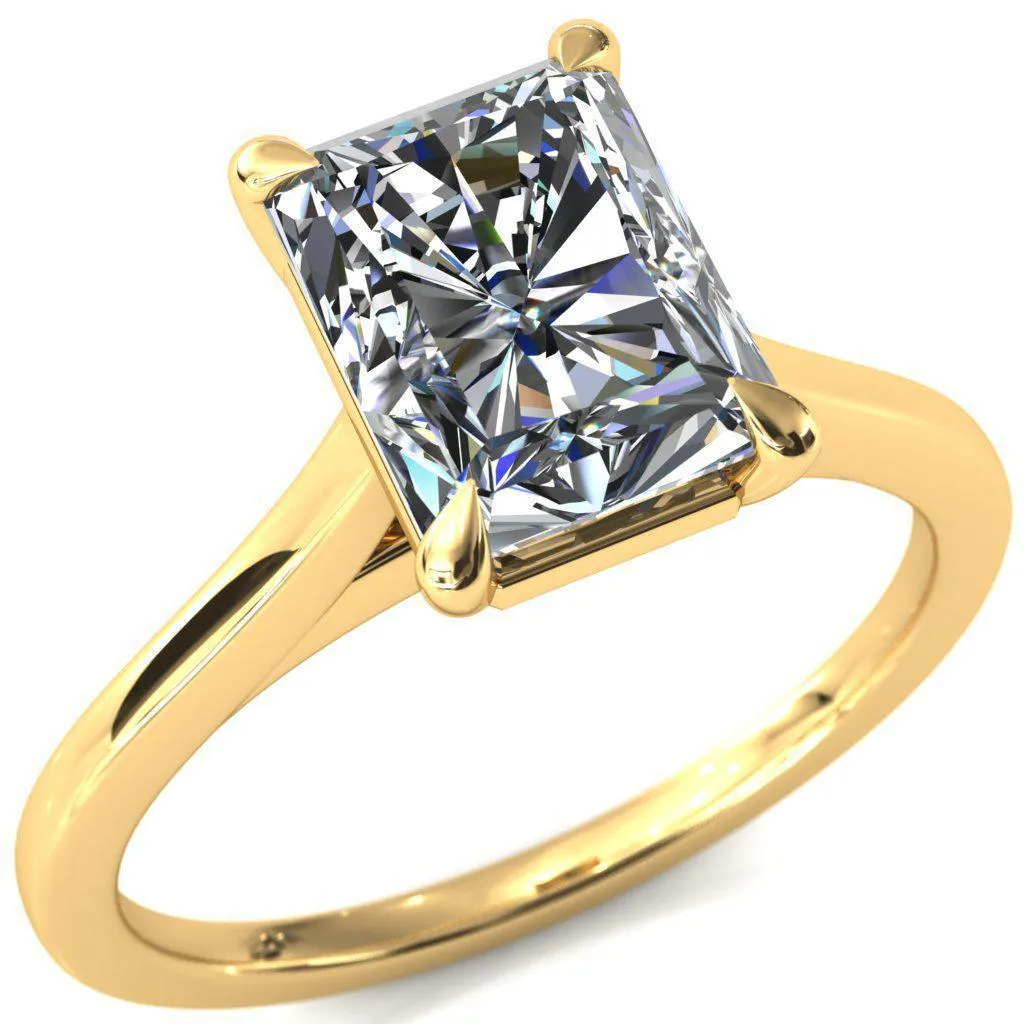 Lizzy Radiant Center Stone 4 Claw Prong Cathedral Engagement Ring