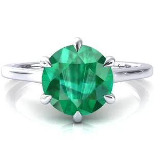 Lizzy Round Emerald 6 Claw Prong Cathedral Engagement Ring
