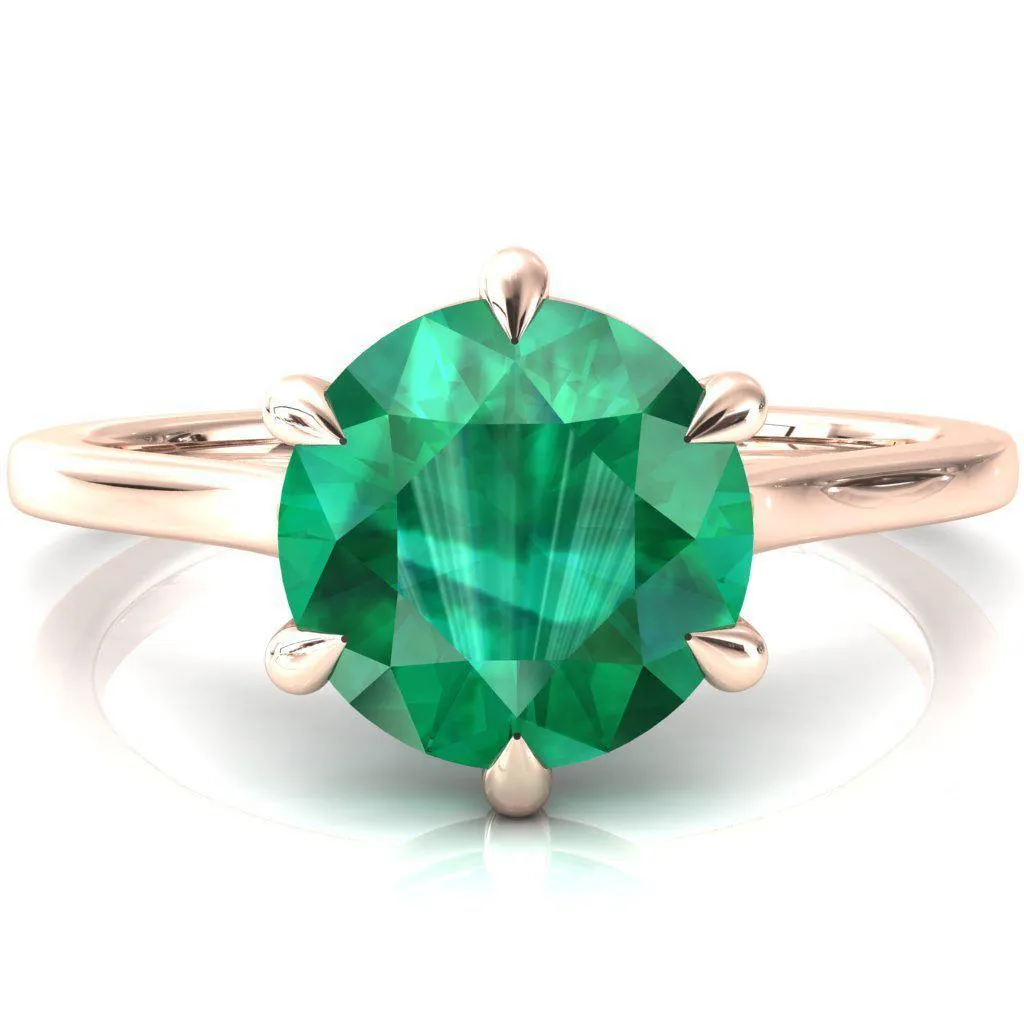 Lizzy Round Emerald 6 Claw Prong Cathedral Engagement Ring