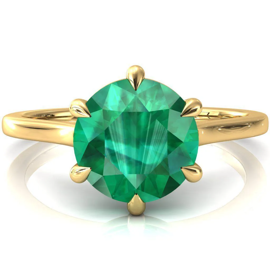 Lizzy Round Emerald 6 Claw Prong Cathedral Engagement Ring