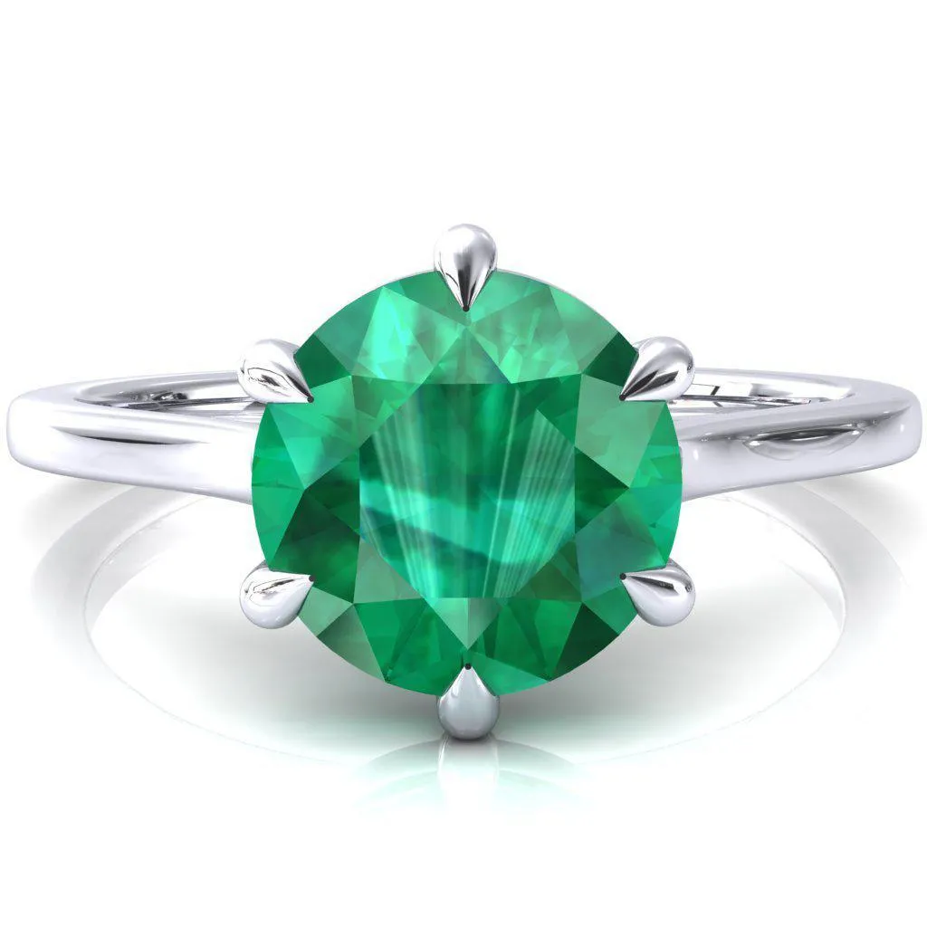 Lizzy Round Emerald 6 Claw Prong Cathedral Engagement Ring