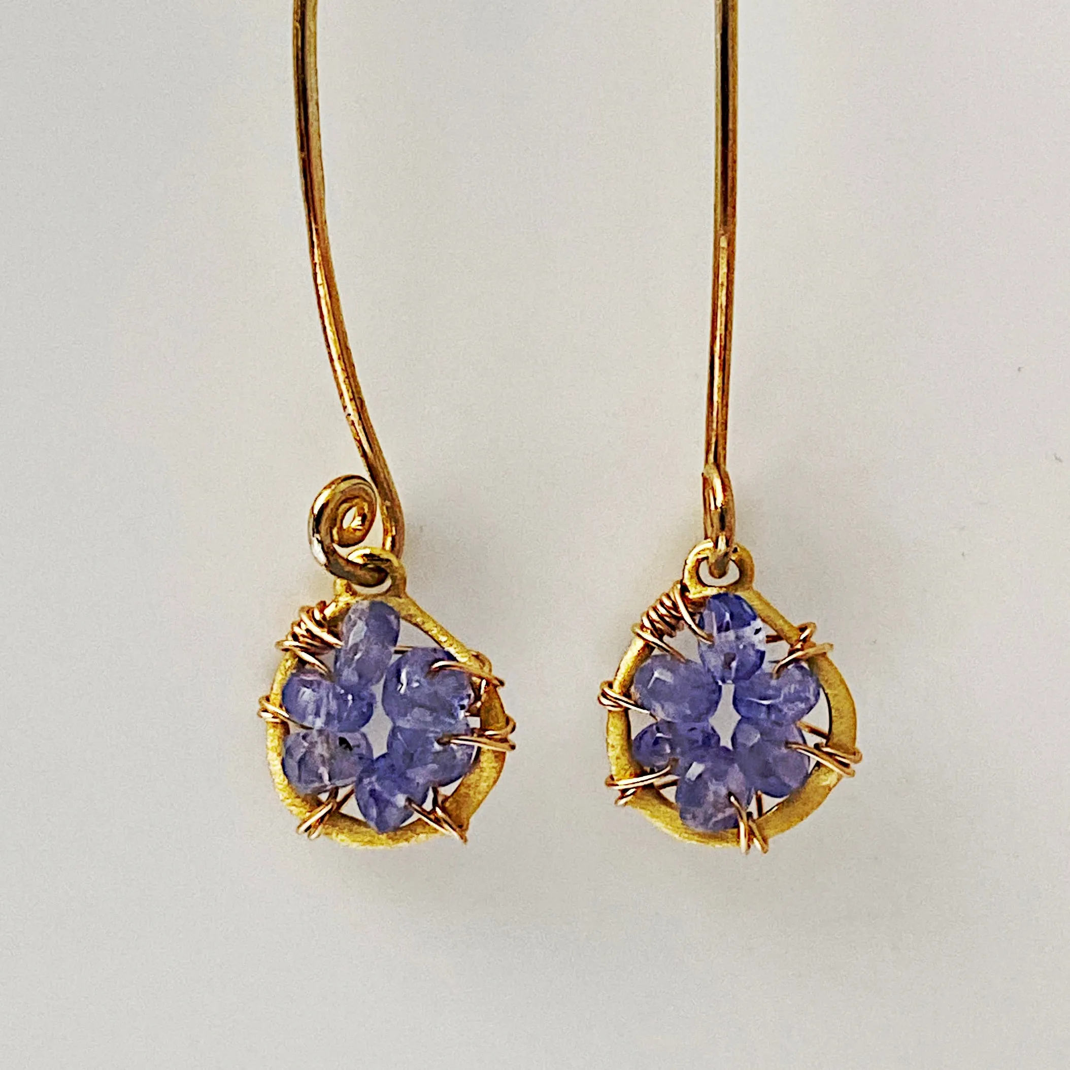 Long Gold Tanzanite Dream Catcher Earrings