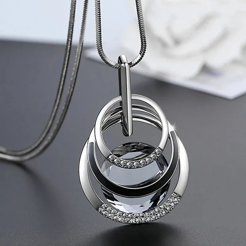 Long Necklaces & Pendants Fashion Geometric Crystal Statement Necklace For Women Collier Femme Pearl Choker