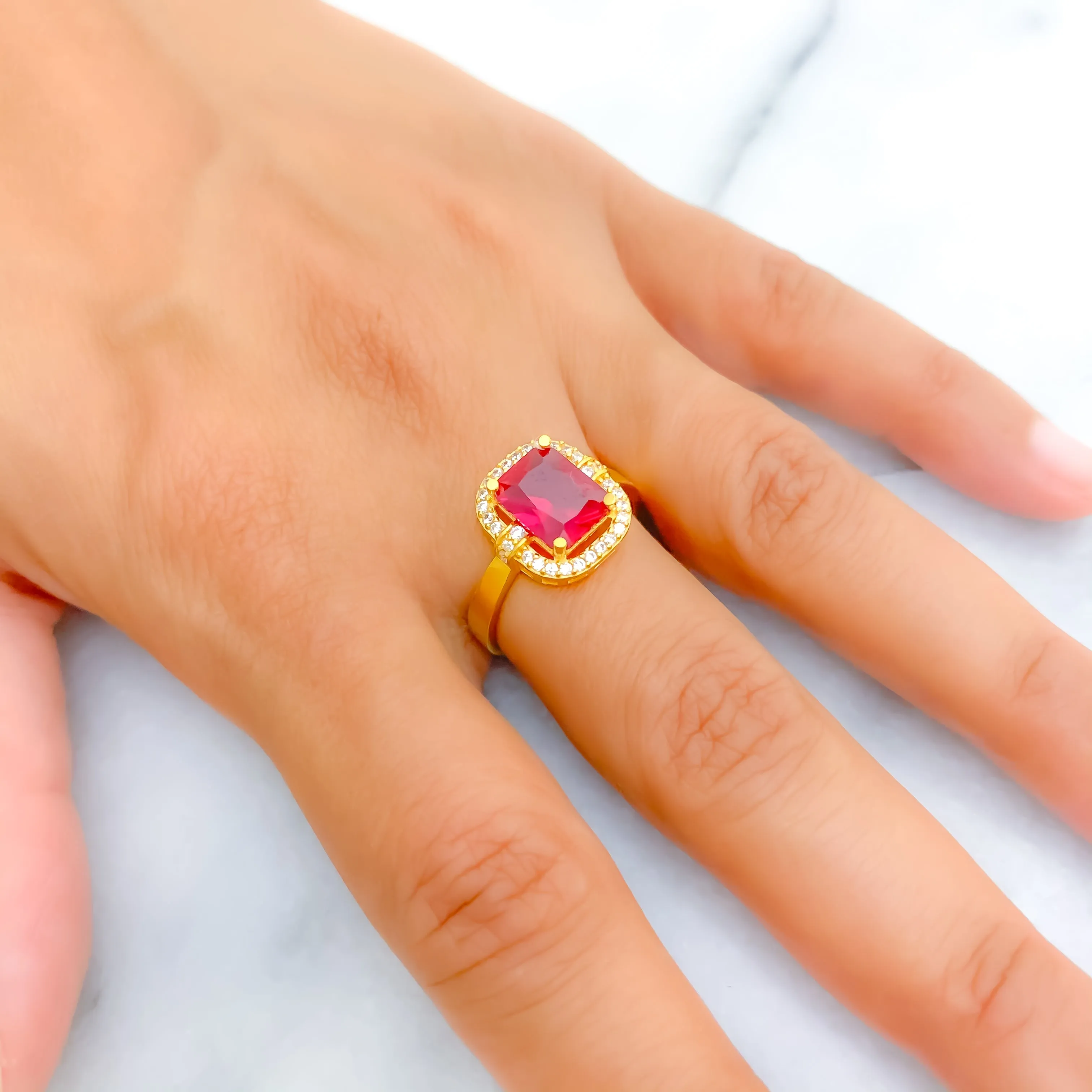 Luminous Sleek 22k Gold CZ Ring w/ Solitaire Stone