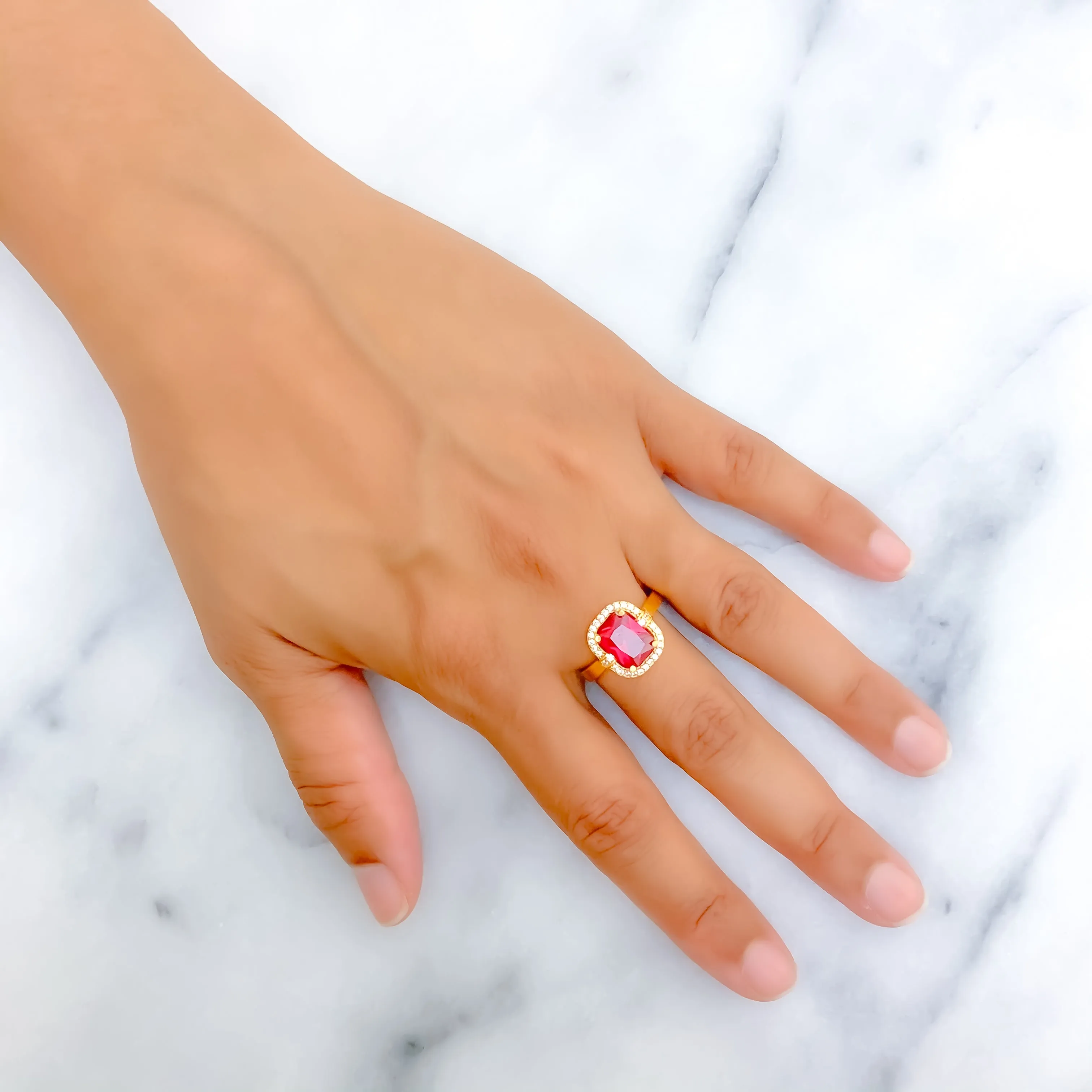 Luminous Sleek 22k Gold CZ Ring w/ Solitaire Stone