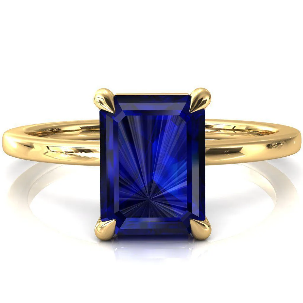 Lyla Emerald Blue Sapphire 4 Claw Prong Single Rail Solitaire Ring