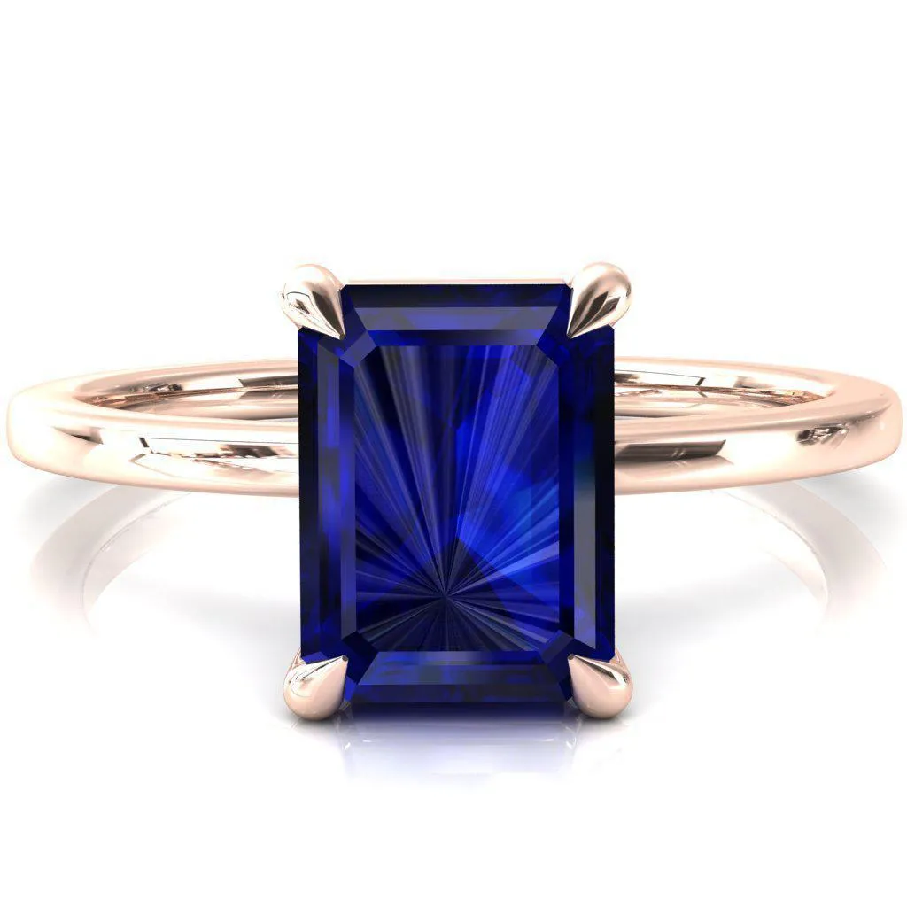 Lyla Emerald Blue Sapphire 4 Claw Prong Single Rail Solitaire Ring