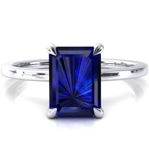 Lyla Emerald Blue Sapphire 4 Claw Prong Single Rail Solitaire Ring