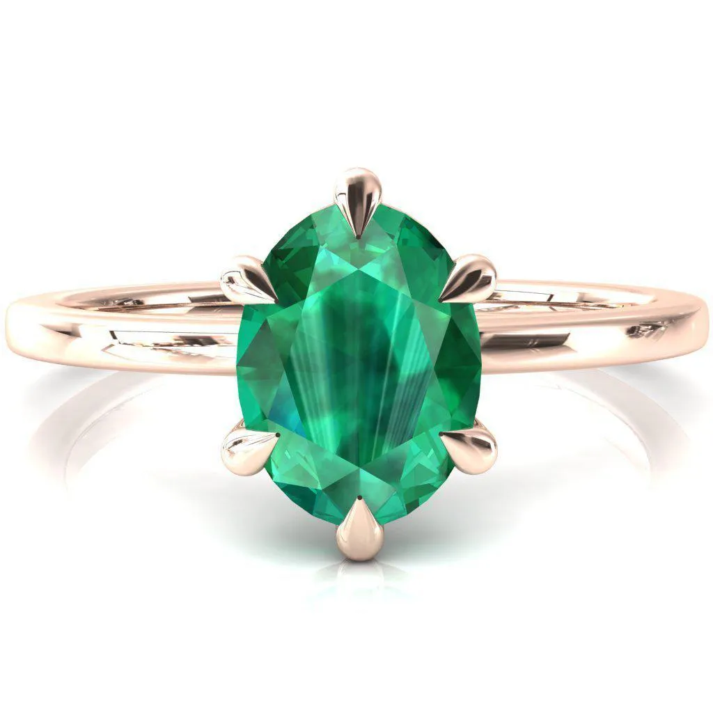 Lyla Oval Emerald 6 Claw Prong Single Rail Solitaire Ring