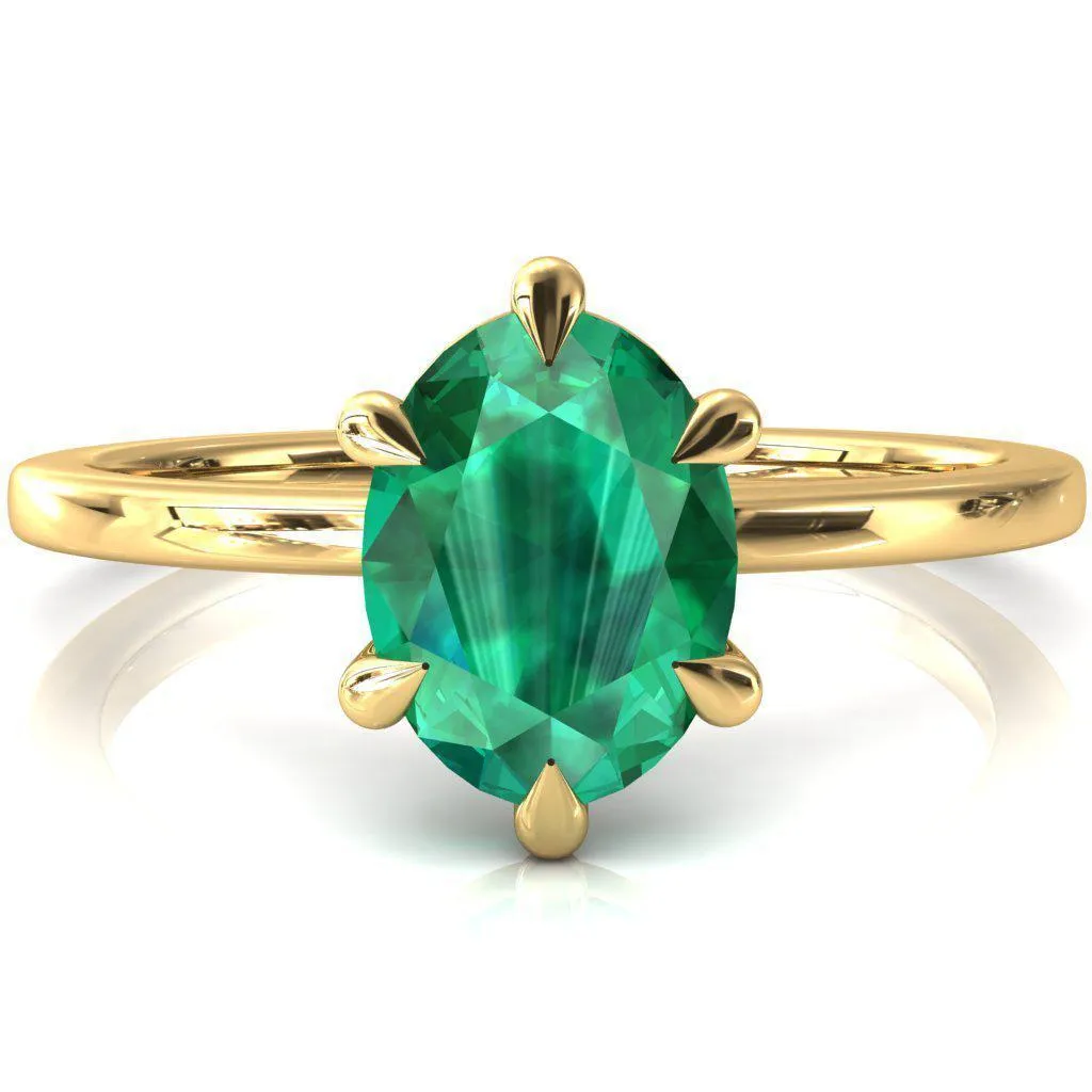 Lyla Oval Emerald 6 Claw Prong Single Rail Solitaire Ring