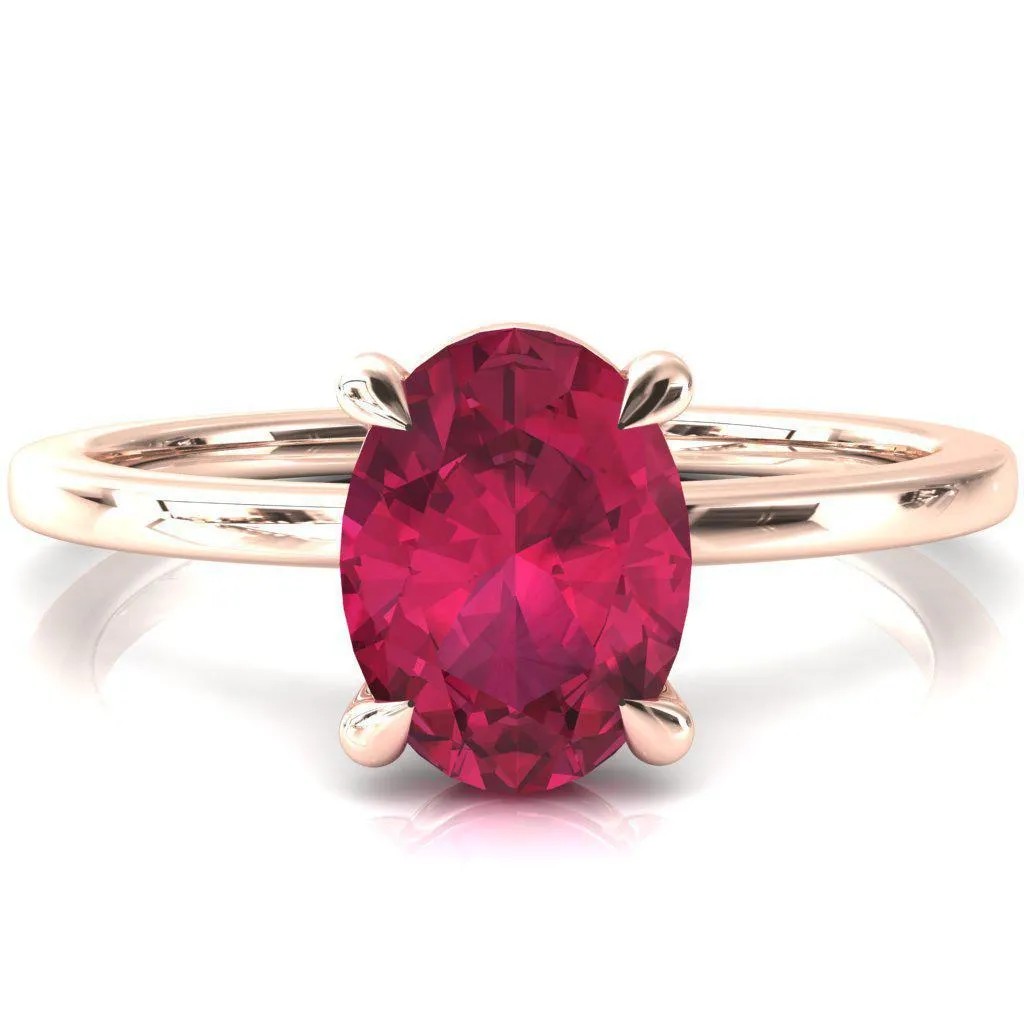 Lyla Oval Ruby 4 Claw Prong Single Rail Solitaire Ring
