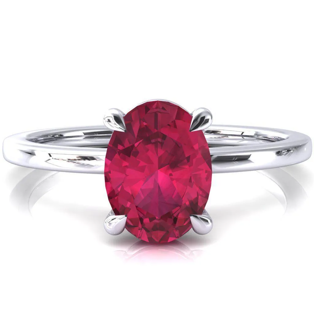 Lyla Oval Ruby 4 Claw Prong Single Rail Solitaire Ring