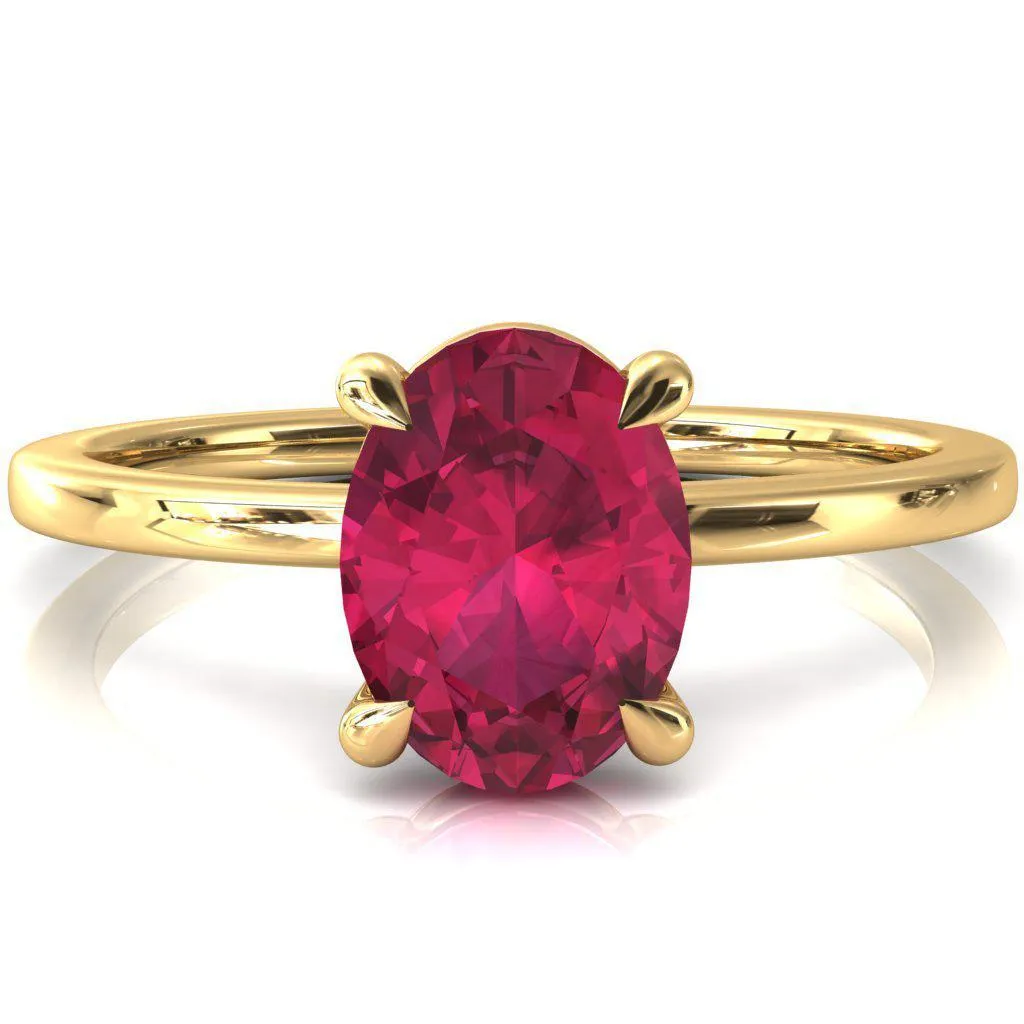Lyla Oval Ruby 4 Claw Prong Single Rail Solitaire Ring