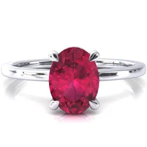 Lyla Oval Ruby 4 Claw Prong Single Rail Solitaire Ring