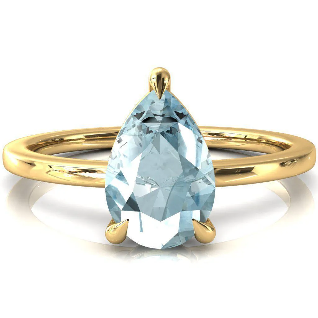 Lyla Pear Aqua Blue Spinel 4 Claw Prong Single Rail Solitaire Ring