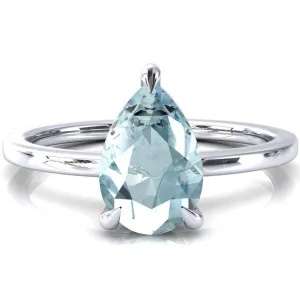 Lyla Pear Aqua Blue Spinel 4 Claw Prong Single Rail Solitaire Ring