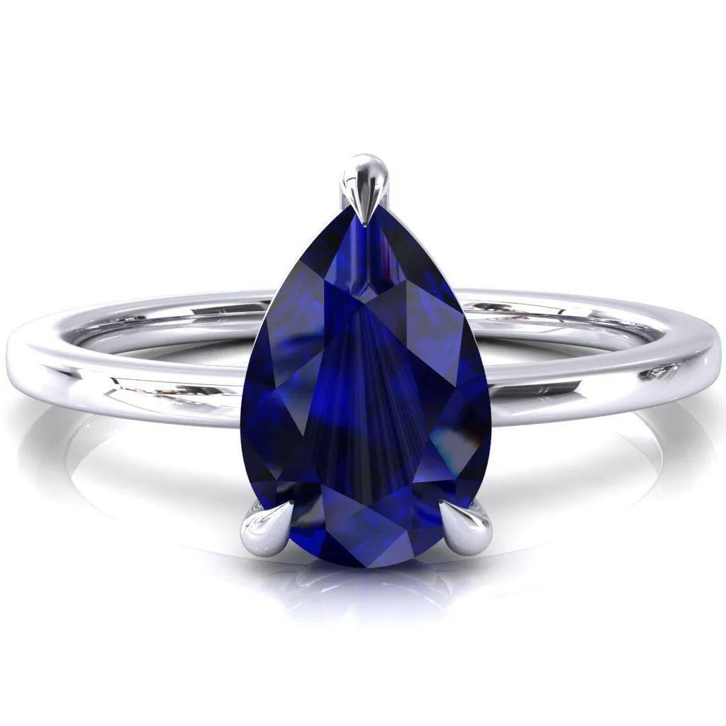 Lyla Pear Blue Sapphire 4 Claw Prong Single Rail Solitaire Ring