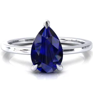 Lyla Pear Blue Sapphire 4 Claw Prong Single Rail Solitaire Ring