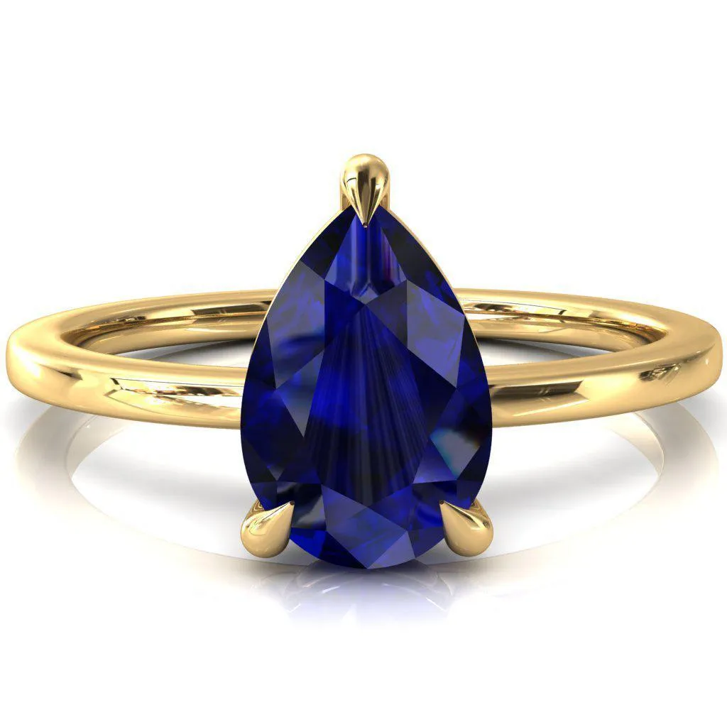 Lyla Pear Blue Sapphire 4 Claw Prong Single Rail Solitaire Ring