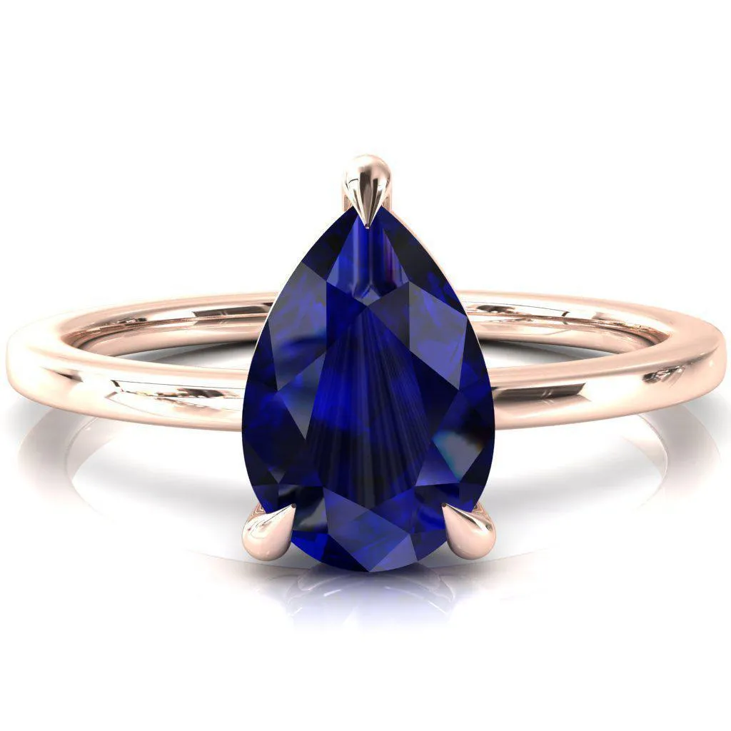 Lyla Pear Blue Sapphire 4 Claw Prong Single Rail Solitaire Ring