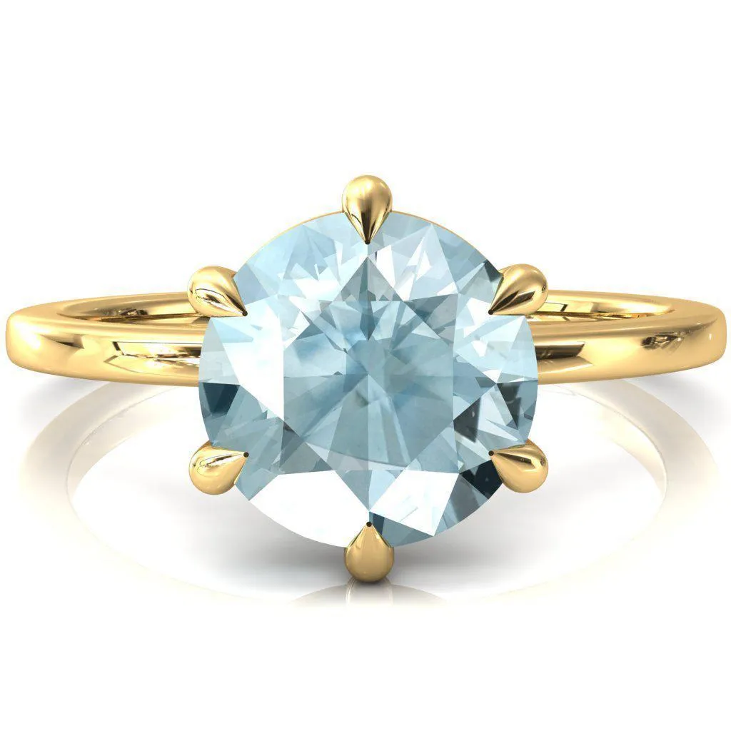 Lyla Round Aqua Blue Spinel 6 Claw Prong Single Rail Solitaire Ring
