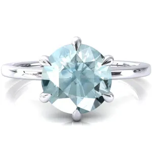 Lyla Round Aqua Blue Spinel 6 Claw Prong Single Rail Solitaire Ring