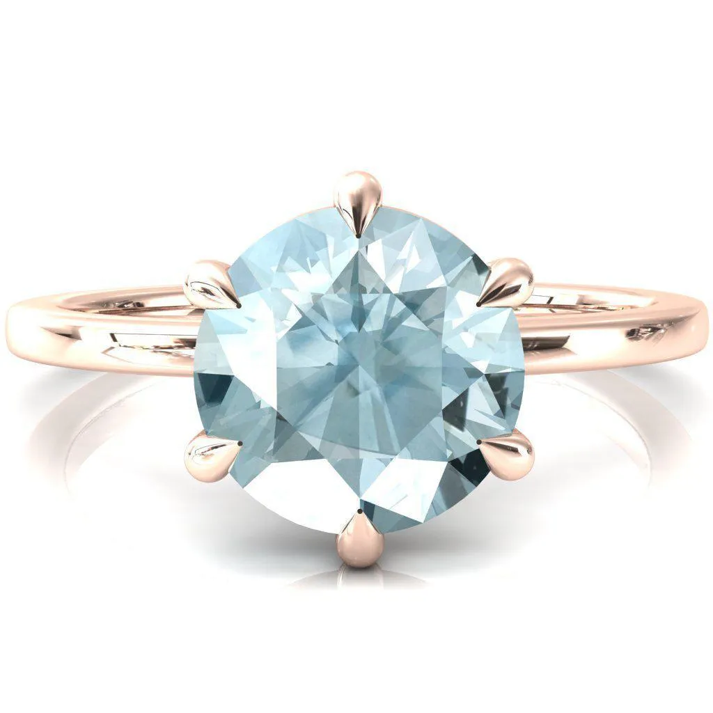 Lyla Round Aqua Blue Spinel 6 Claw Prong Single Rail Solitaire Ring