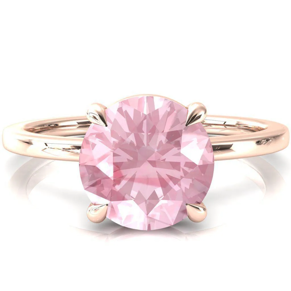Lyla Round Pink Sapphire 4 Claw Prong Single Rail Solitaire Ring