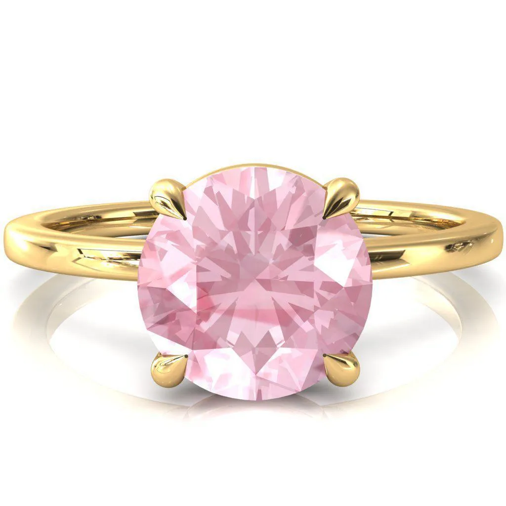 Lyla Round Pink Sapphire 4 Claw Prong Single Rail Solitaire Ring