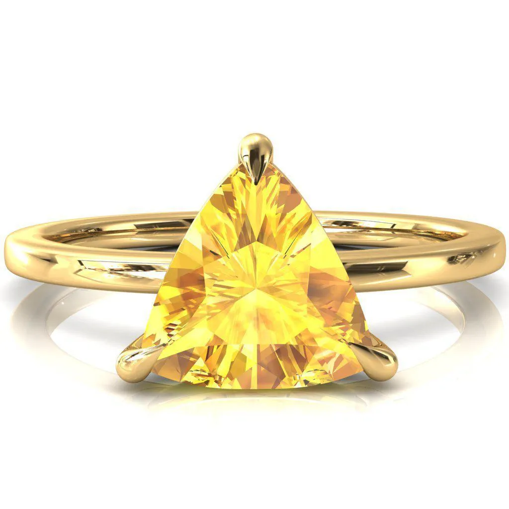 Lyla Trillion Yellow Sapphire 4 Claw Prong Single Rail Solitaire Ring