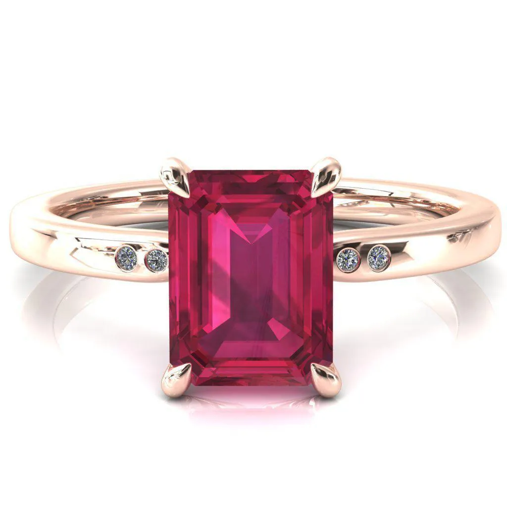 Maise Emerald Ruby 4 Prong Diamond Accent Engagement Ring