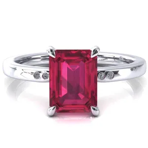 Maise Emerald Ruby 4 Prong Diamond Accent Engagement Ring