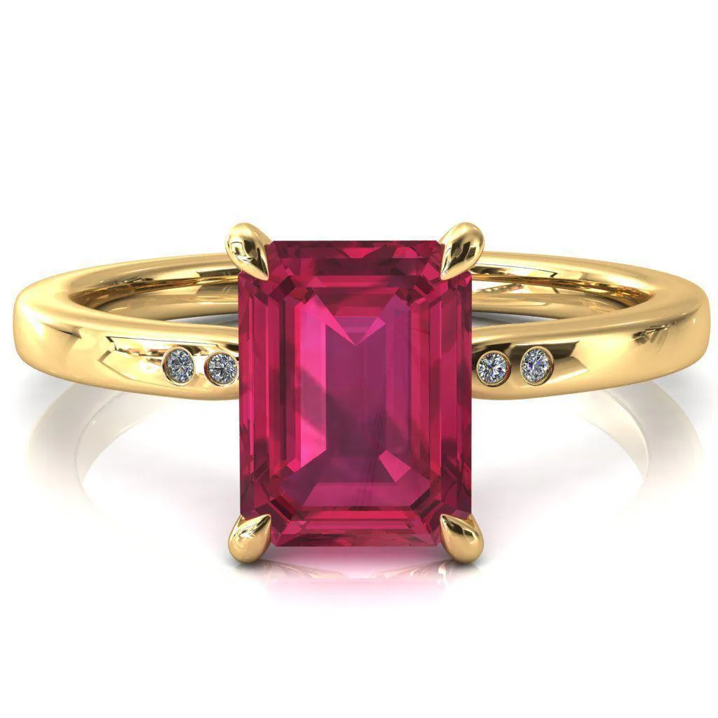 Maise Emerald Ruby 4 Prong Diamond Accent Engagement Ring
