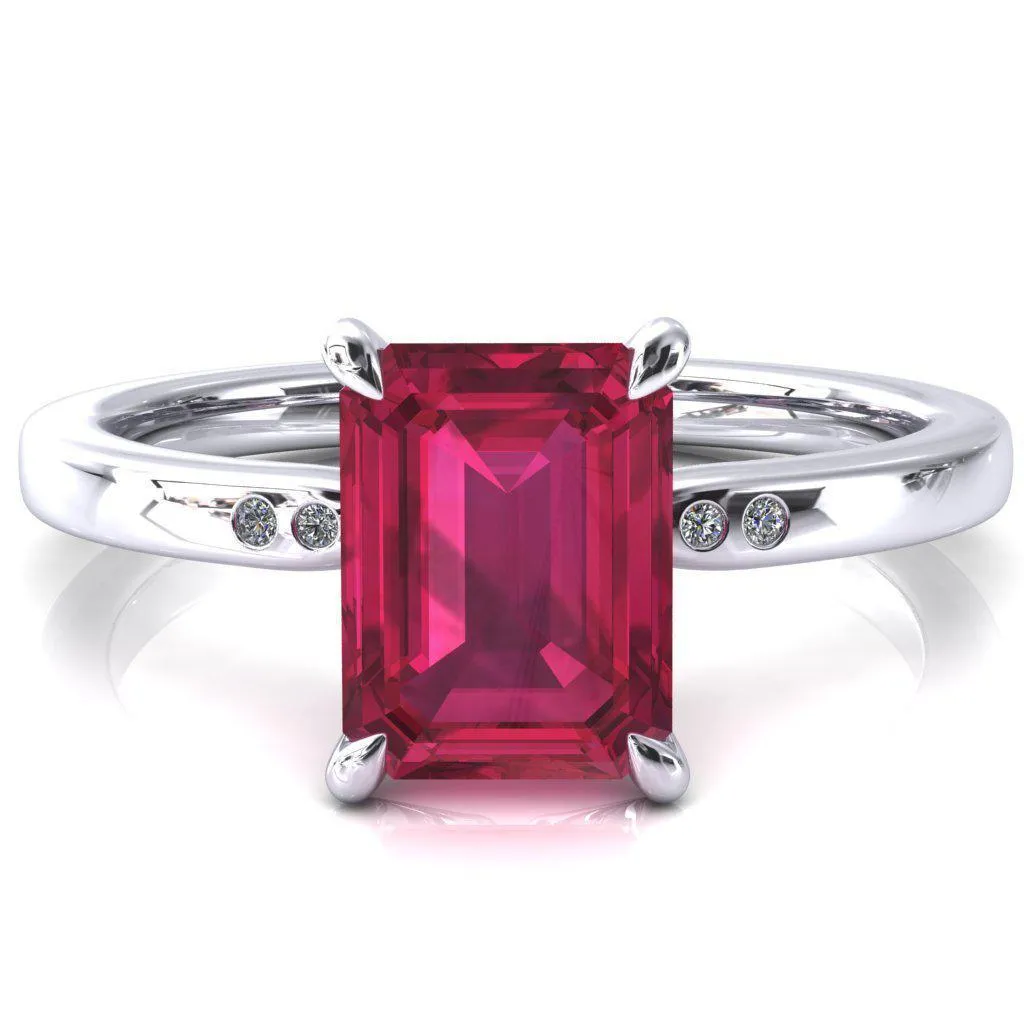 Maise Emerald Ruby 4 Prong Diamond Accent Engagement Ring