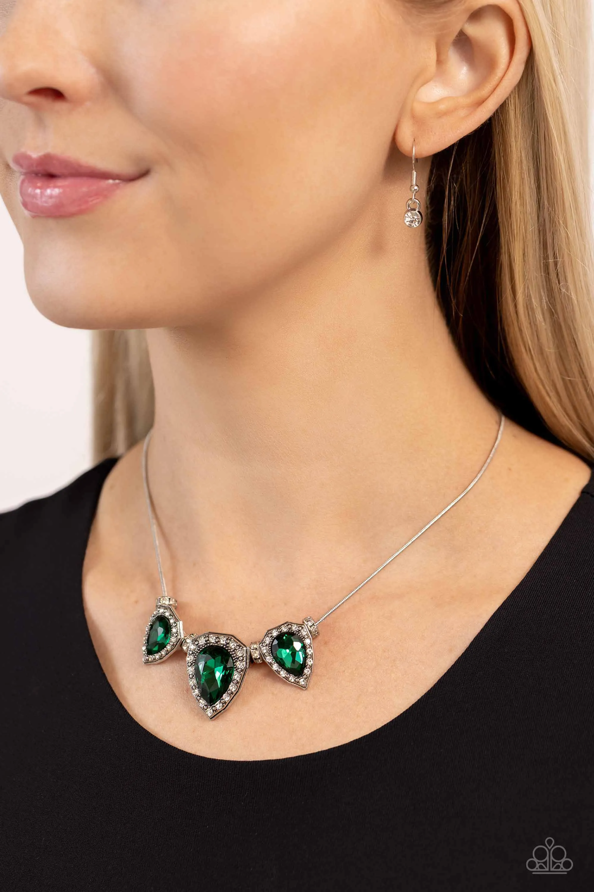 Majestic Met Ball - Green - Teardrop Gem Paparazzi Short Necklace