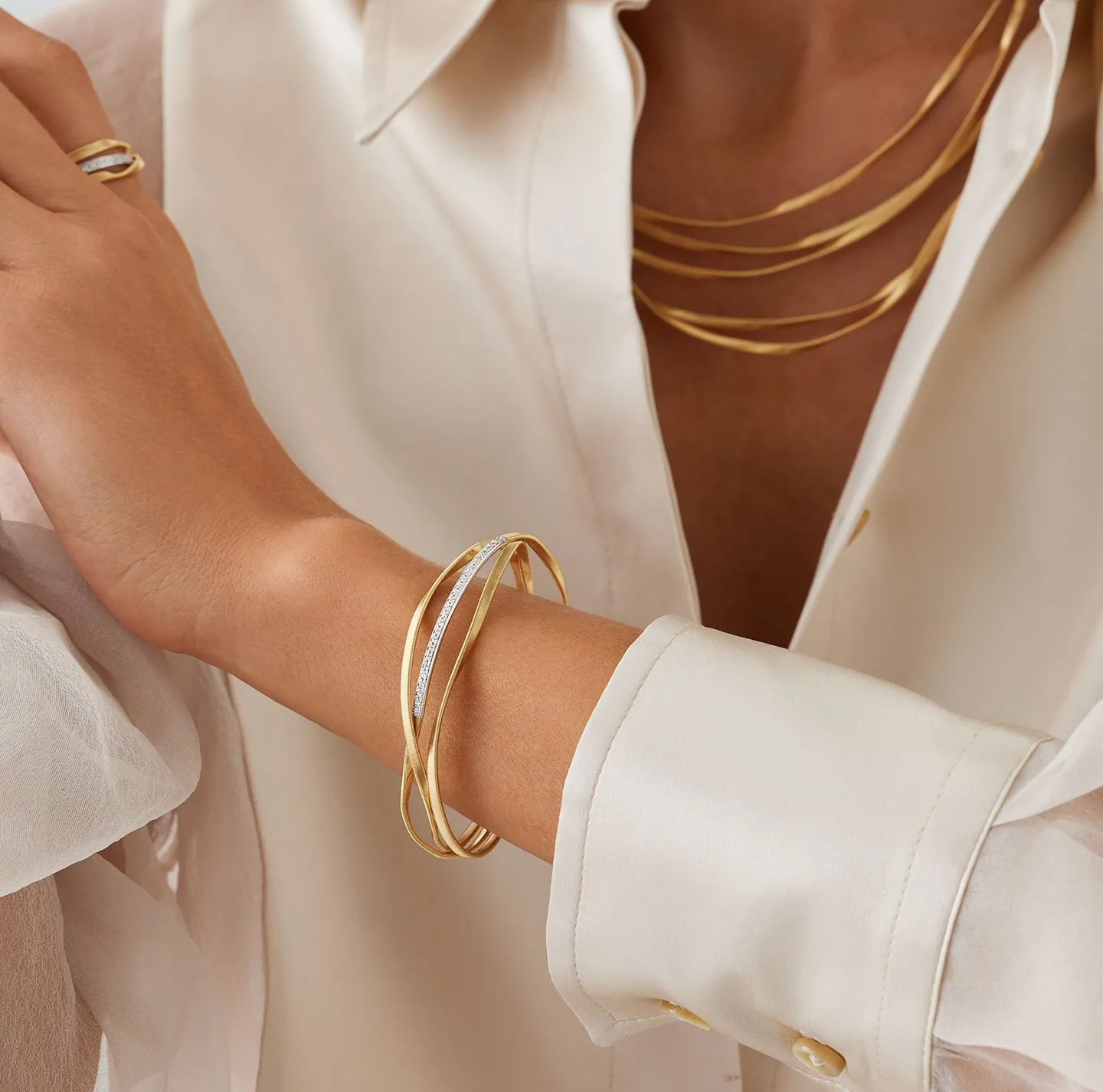 Marco Bicego Marrakech Hand Twisted 3 Strand Diamond Bangle