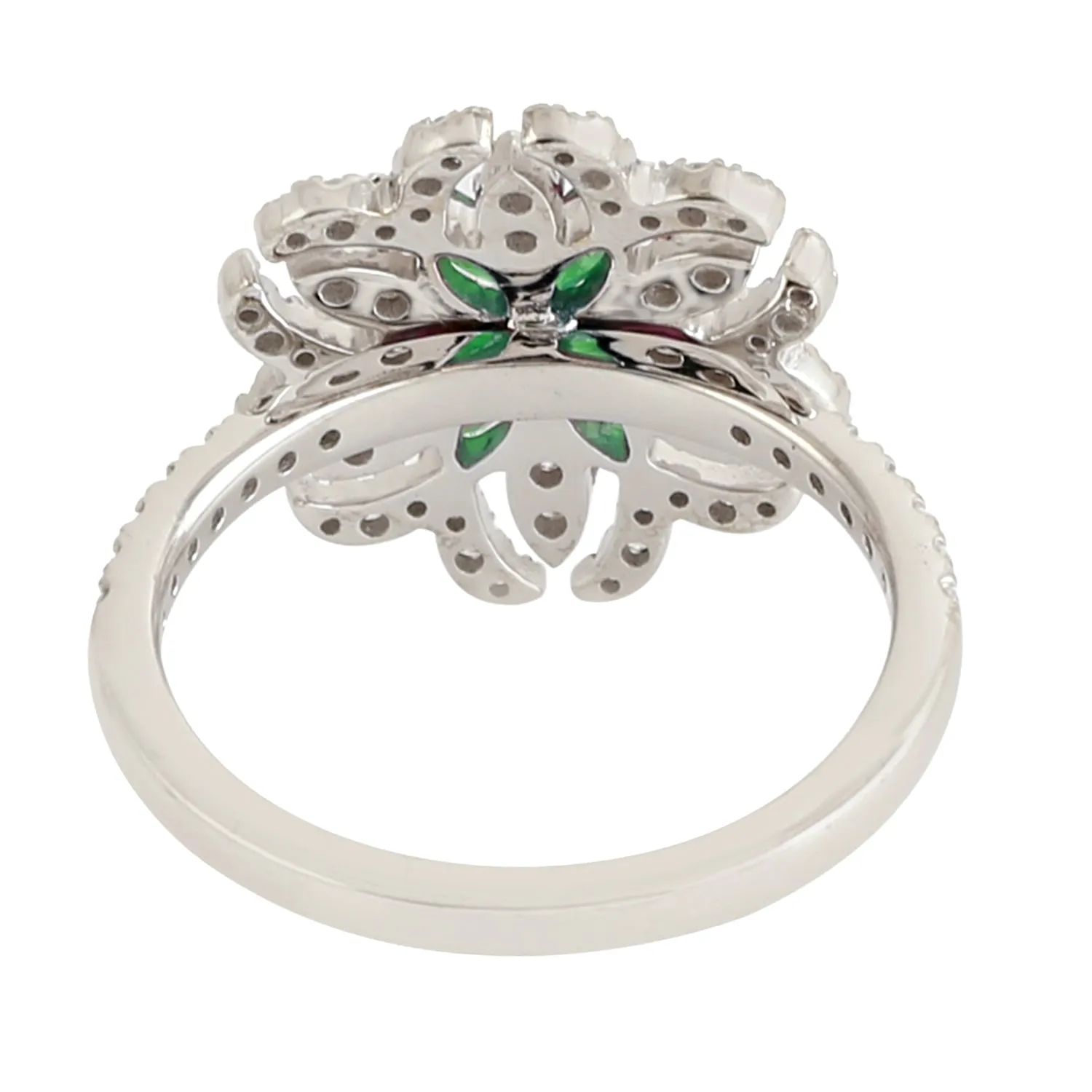 Marquise Emerald Pave Diamond Daisy Ring For Her In 18k White Gold