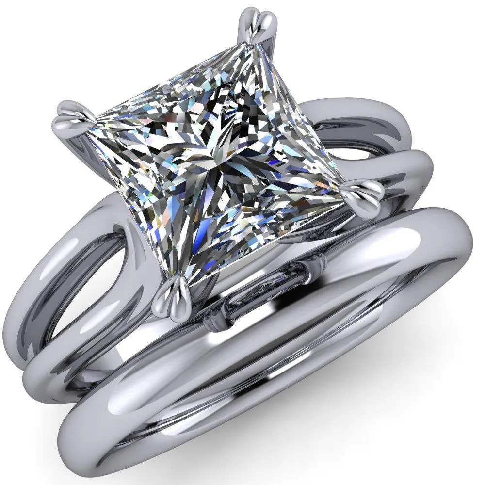 Martha Princess/Square Moissanite 4 Prong Split Shank Engagement Ring