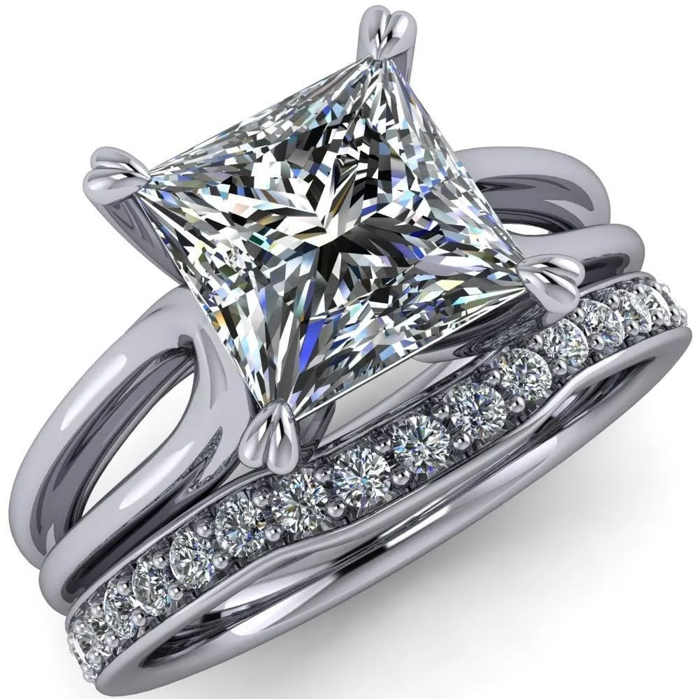 Martha Princess/Square Moissanite 4 Prong Split Shank Engagement Ring