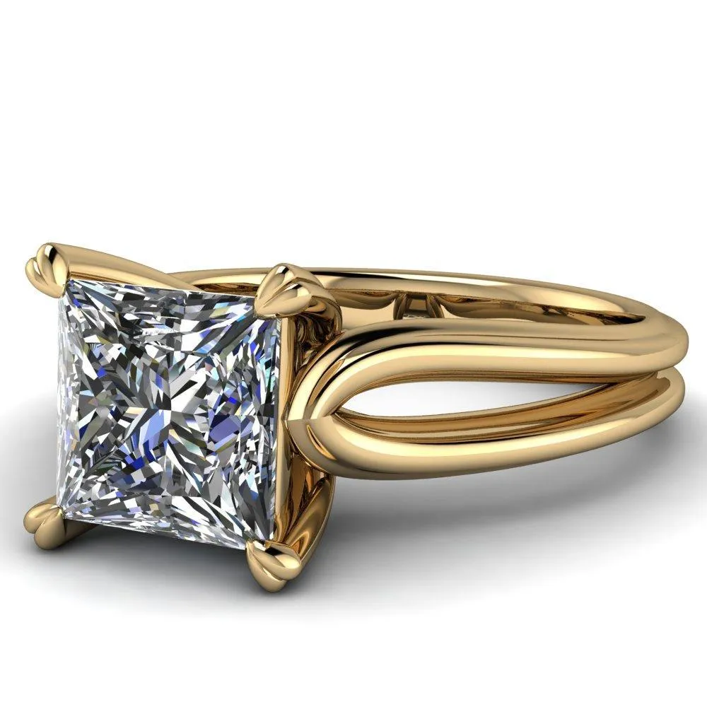 Martha Princess/Square Moissanite 4 Prong Split Shank Engagement Ring