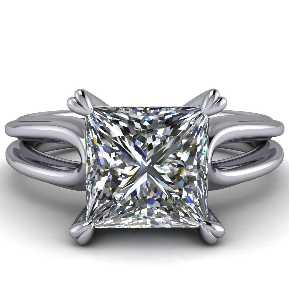 Martha Princess/Square Moissanite 4 Prong Split Shank Engagement Ring
